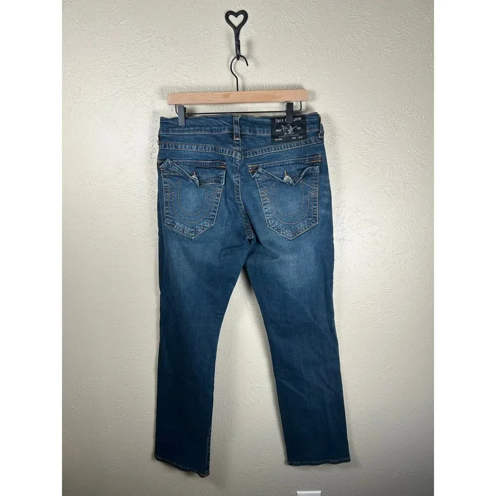 True Religion Jeans Mens Size 33 Ricky Straight Leg Denim Contrast Stitching Y2K
